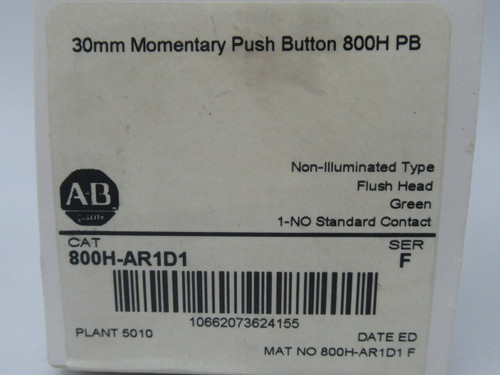 Allen-Bradley 800H-AR1D1 Series F Flush Head Green Push Button 1NO *SEALED* NEW