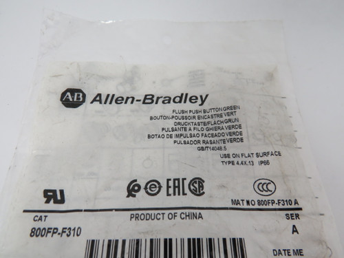 Allen-Bradley 800FP-F310 Series A Flush Push Button Green NWB