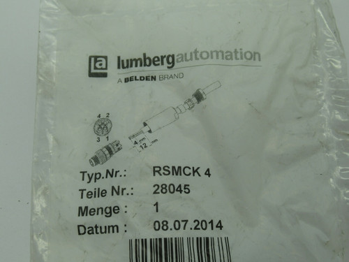 Lumberg Automation RSMCK 4 28045 Connector 4 Pin Male NWB
