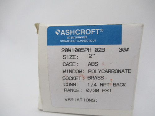 Ashcroft 20W1005PH-02B Pressure Gauge 2" Dial 0-30 psi 1/4" NPT NEW