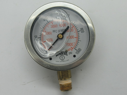 Winters PFQ2469 Liquid Filled Pressure Gauge 0-1000psi 2" Diam 1/4" NPT USED