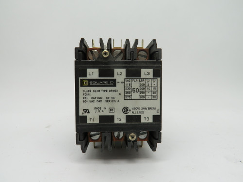 Square D 8910-DPA53 Contactor Series A 250V 62.5A USED