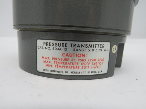 Dwyer 603A-13 Differential Pressure Transmitter 4-20mA Out USED