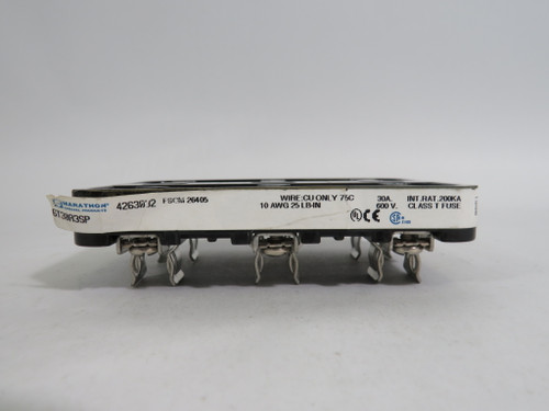 Marathon 6T30A3SP Fuse Block Holder 30A 600V 3 Pole USED