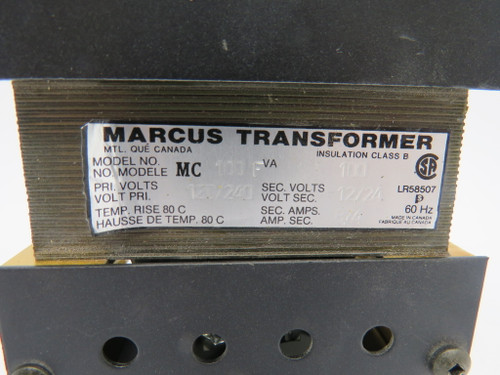 Marcus MC100F Transformer 100VA Pri 120/240V Sec 12/24V 60Hz USED