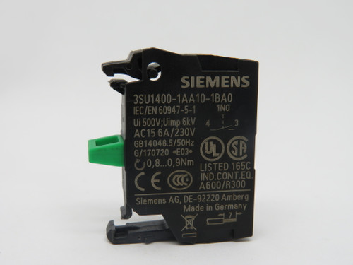 Siemens 3SU1400-1AA10-1BA0 Contact Block 1NO 230V 50Hz USED