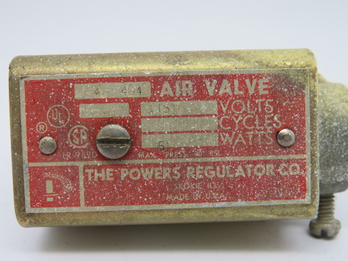 Powers 134-1404 Solenoid Air Valve Regulator 115V 6W 60Hz USED