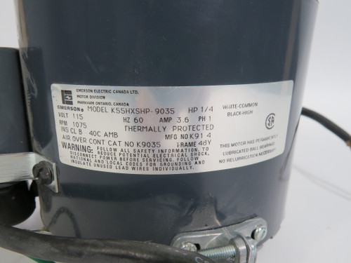 Emerson Motor 1/4HP 1075RPM 115V 48YFR 1PH 3.6A 60HZ USED