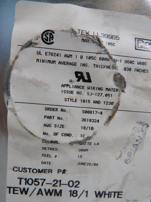 Generic 3618324 Wire Spool 600V .030" Thick WHITE NEW