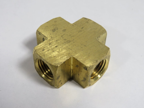 Generic Brass Pipe Cross Fitting 1/4" Female NPT Lot of 3 USED
