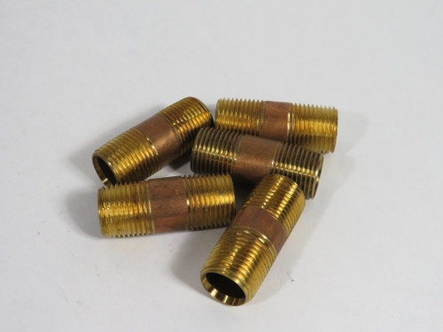 Generic Brass Pipe Nipple 1/2" NPT 2" Length Lot of 5 USED