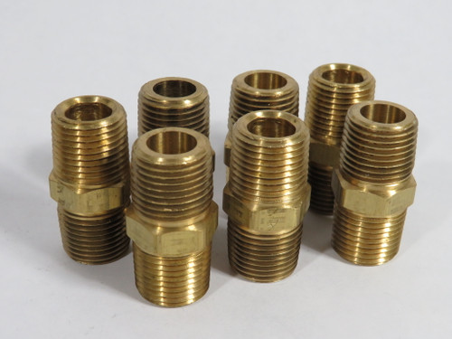 Generic Brass Hex Nipple 1/2" NPT 1-3/4" Length Lot of 7 USED