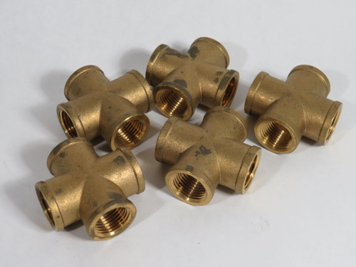 Generic Brass Cross Fitting 1/2" Female NPT Lot of 5 USED