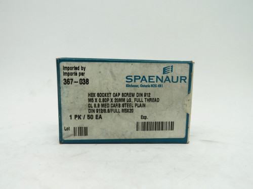 Spaenaur 367-038 Hex Socket Cap Screw M5x0.80x20mm *Shelf Wear* Lot of 47 NEW