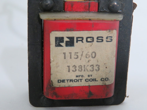 Ross 138K33-115 Solenoid Valve Coil 115V@60Hz *No Plunger* USED