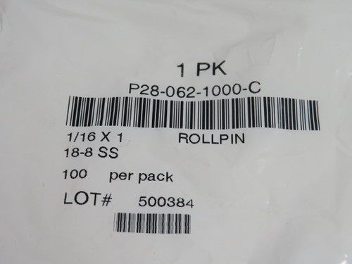 Vogelsang P28-062-1000-C Roll Pin 1/16" OD 1" L Stainless Steel 100-Pack NWB
