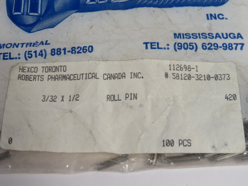 Hexco 420 Roll Pin 3/32" OD 1/2" L *Shelf Wear* Lot of 43 NWB