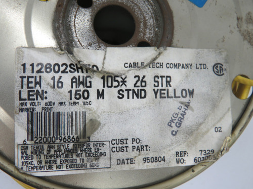 Cable Tech 112602SH70 Spooled Wire 600V 16 AWG 26 STR 110m Yellow USED