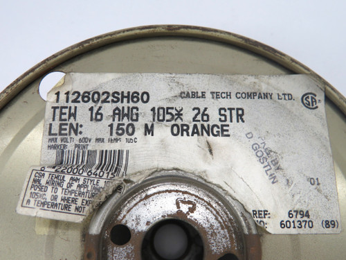 Cable Tech 112602SH60 Spooled Wire 600V 16 AWG 26STR 70m Orange USED