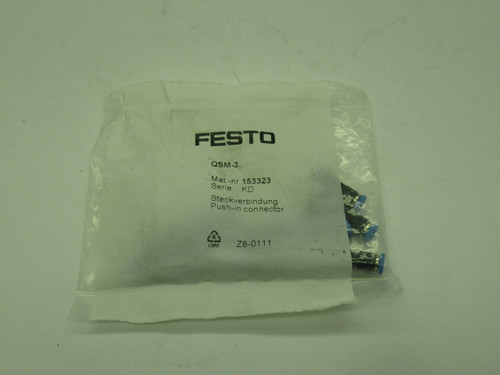 Festo 153323 QSM-3 Push In Connector 3mm Tubing OD Pack Of 10 NWB