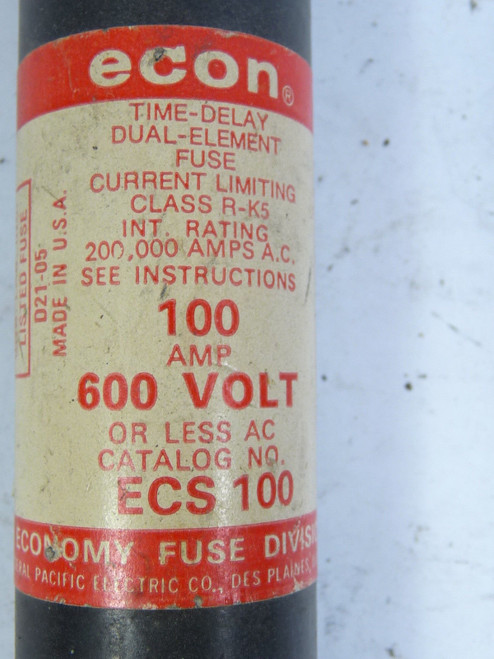 Econ ECS-100 Time Delay Dual Element Fuse 100A 600V USED