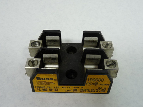 Bussmann 1B0008 Fuse Block 30A 250V 2-Pole USED