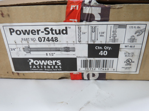 Powers Fasteners 07448 Power Stud 8-1/2" x 3/4" 40 Pack Sealed NEW