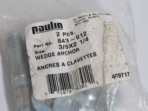 Paulin 843-912 Wedge Anchor 3/8" x 2-1/4" 2 Piece NWB