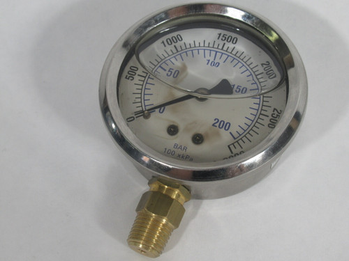 Generic Liquid Filled Pressure Gauge 0-3000psi 0-200bar 2-1/4" 100xKPa USED
