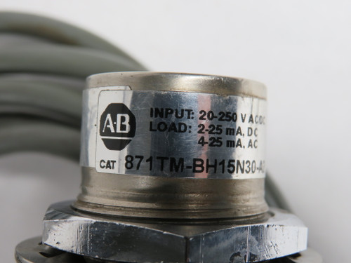 Allen-Bradley 871TM-BH15N30-A2 Proximity Switch 20-250VAC/DC 2-25mA DC USED