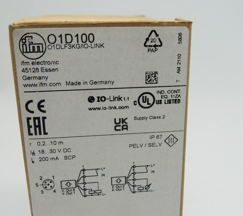 IFM O1D100 Photoelectric Distance Sensor 18-30VDC 200mA 0.2-10m NEW