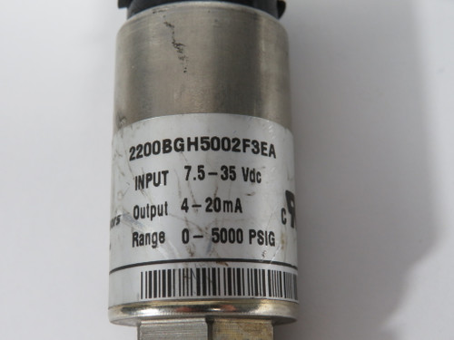 Gems 2200BGH5002F3EA Pressure Sensor 0-5000psig 7.5-35VDC 4-20mA USED