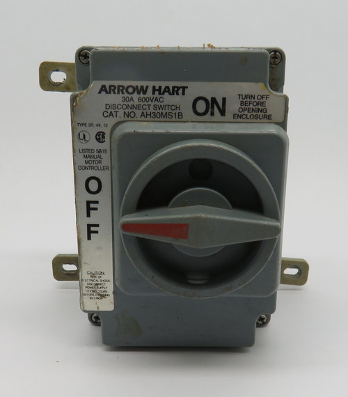 Arrow Hart AH30MS1B Disconnect Switch 30A 600VAC *MISSING MOUNT* USED