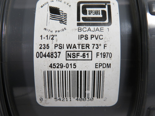 Spears 4529-015 True Union 2000 PVC Ball Check Valve 1-1/2" NO THREADED ENDS NOP
