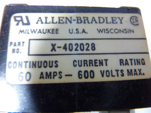Allen-Bradley X-402028 Fuse Block 60A 600V 1P USED