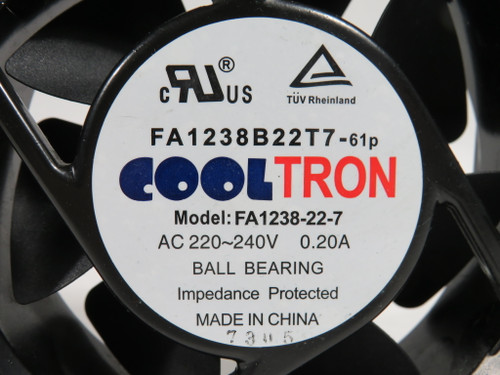 Cooltron FA1238B22T7-61P Axial Fan 220-240V 0.2A 100CFM 4-1/8 MNT PDQ 39802 NOP