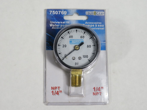 Burcam 750769 Dry Pressure Gauge 0-100psi 2" Diameter 1/4" NPT NEW