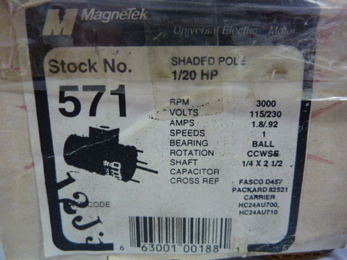 Magnetek 51J-10571R Electric Motor Shaded Pole 1/20HP 3000RPM 115-230V ! NEW !