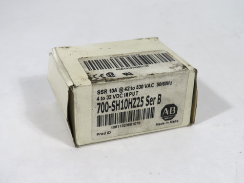 Allen-Bradley 700-SH10HZ25 Ser B Solid State Relay 10A@42-530V 50/60Hz NEW