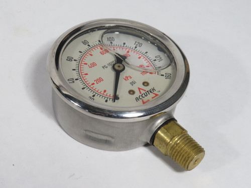 Accutek PG-160SG25 Liquid-Filled Pressure Gauge 0-160psi 2-1/2"D 1/4"NPT USED