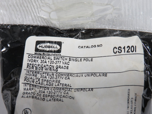 Hubbell CS120I Commercial Toggle Switch 20A 120-277V 1-Pole Side-Wired Ivory NWB