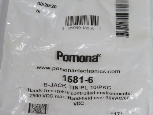 Pomona 1581-6 Panel-Mount Banana Jack 2500VDC 30VAC/60VDC Blue 10-Pack NWB