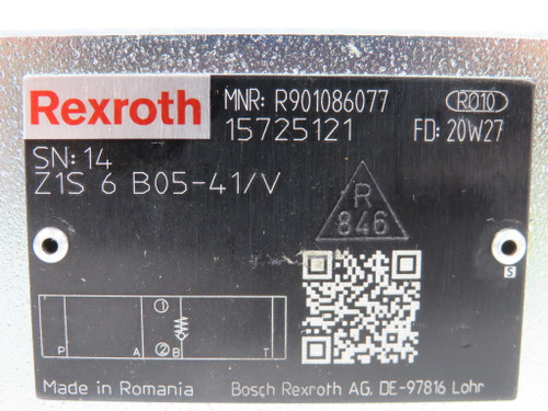 Rexroth R901086077 Check Valve Sandwich Plate 0.5bar Z1S 6 B05-41/V NOP