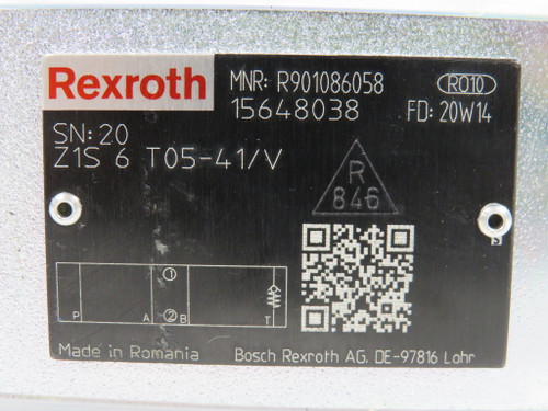 Rexroth R901086058 Check Valve Sandwich Plate 0.5bar Z1S 6 T05-41/V NOP