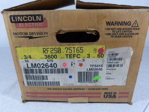 Lincoln 3/4HP 3420RPM 575V 56 TEFC 3Ph 9A 60Hz USED