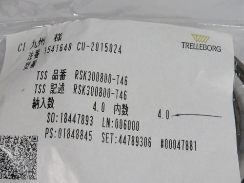 Trelleborg RSK300800-T46 Linear Rod Seal 80mm Rod D 95.1mm Groove D 4-Pack NWB