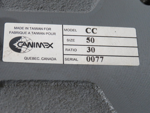 Canimex Model CC Size 50 Gear Reducer 30:1 Ratio USED