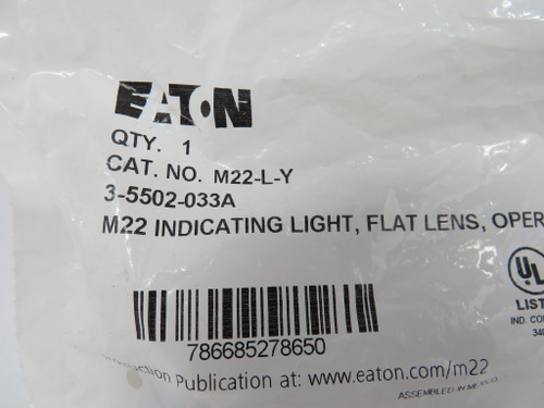 Eaton M22-L-Y Yellow Indicating Light Operator w/Mounting Latch NWB