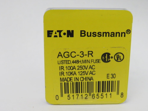 Eaton Bussmann AGC-3-R Fast Acting Fuse 3A 250/125VAC 5-Pack DMG Case NEW