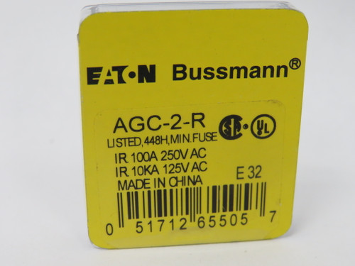 Eaton Bussmann AGC-2-R Fast Acting Fuse 2A 250/125VAC 5-Pack *DMG Case* NEW